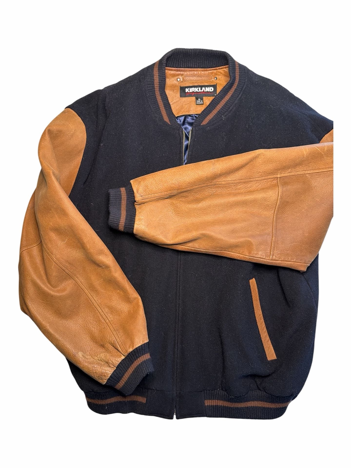 Kirkland Signature Vintage Wool And Genuine Leather Varsity Bomber Jacket